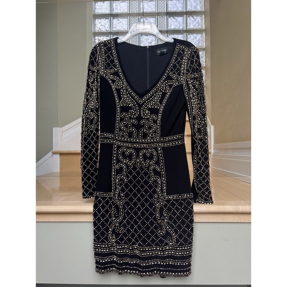New Xscape Beaded Dress Black With‎ Gold Beads Sequin Party/Cocktail  Dress - Picture 1 of 6